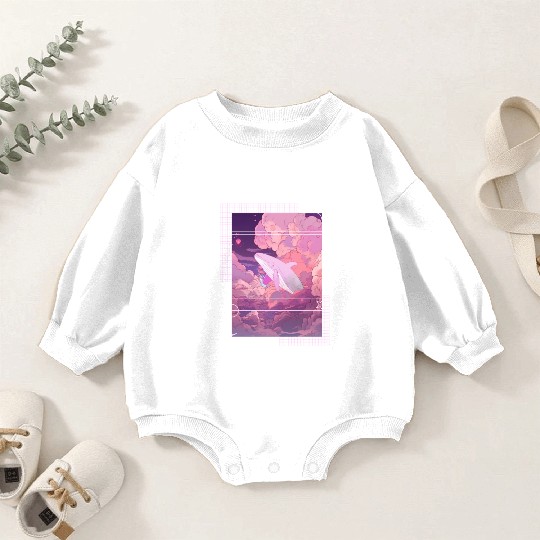 Lofi Japanese Aesthetic Pastel Fantasy Whale In Cl Baby Romper Sweatshirts