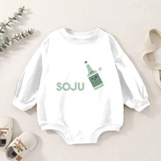 Eat Sleep Soju Repeat Funny Soju Drinking Korean Baby Romper Sweatshirts