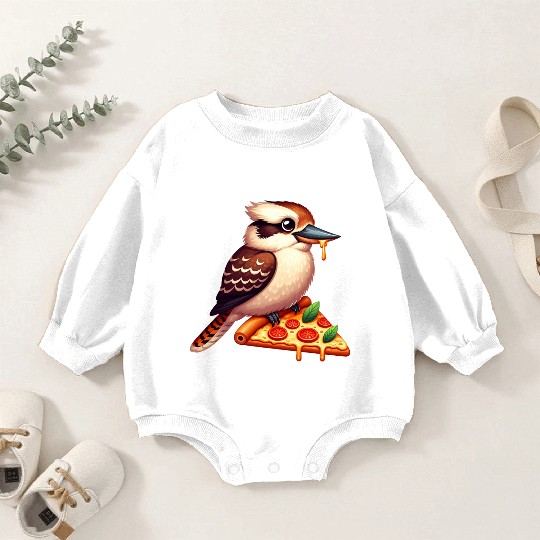Kookaburra is enjoying a delicious pizza Baby Romper Sweatshirts
