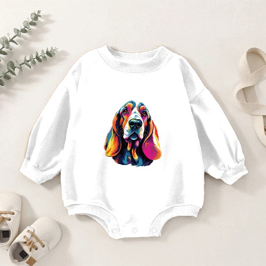Watercolor Colorful Basset Hound Baby Romper Sweatshirts
