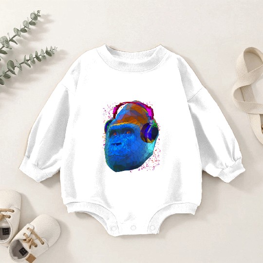 Gorilla with headphones low poly pop art Baby Romper Sweatshirts
