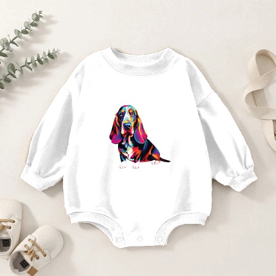 Watercolor Colorful Basset Hound Baby Romper Sweatshirts