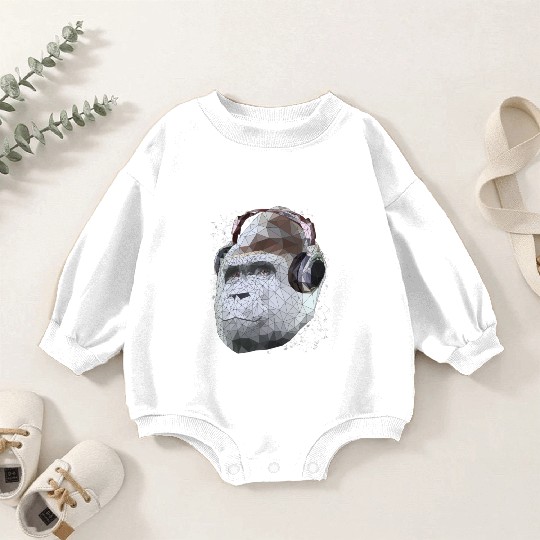 Gorilla with headphones low poly pop art Baby Romper Sweatshirts