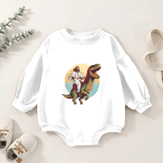 Jesus Riding a Dinosaur Meme Dino Lover Baby Romper Sweatshirts