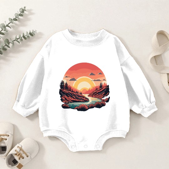 Simple Baby Romper Sweatshirts design, sun shining over the river.