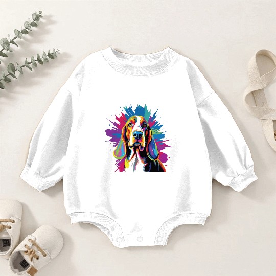 Watercolor Colorful Basset Hound Baby Romper Sweatshirts
