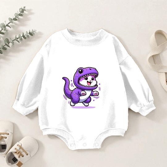 Energetic Cat in Velociraptor Costume - Playful Fe Baby Romper Sweatshirts