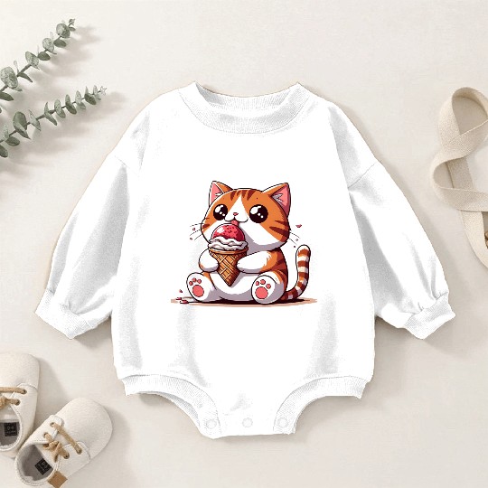 Chubby cat enjoys ice cream balls Baby Romper Sweatshirts