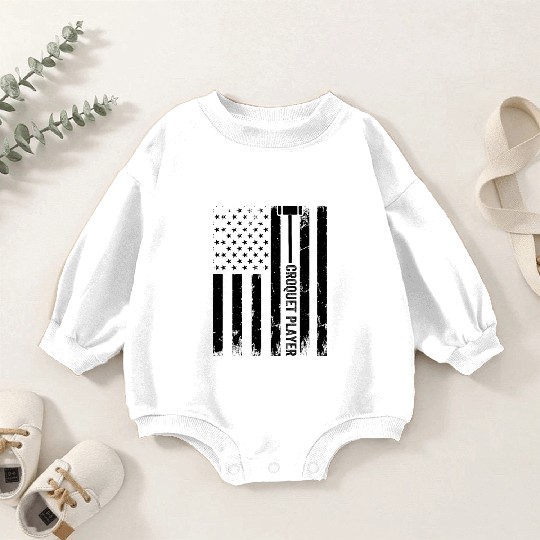 Croquet Player US Flag Croquet Player Baby Romper Sweatshirts