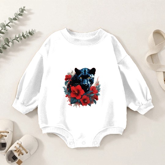 Dynamic Panther Embraces Kindness in Floral Glory Baby Romper Sweatshirts