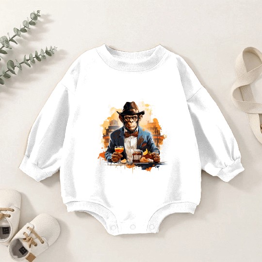 Cool Business Monkey with Drink Chimpanzee Baby Romper Sweatshirts