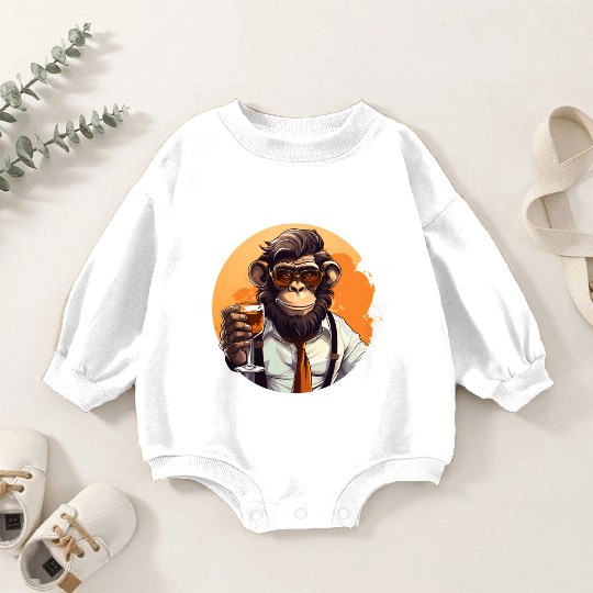 Cool Monkey With Drink Funny Animals Chimpanzee Baby Romper Sweatshirts