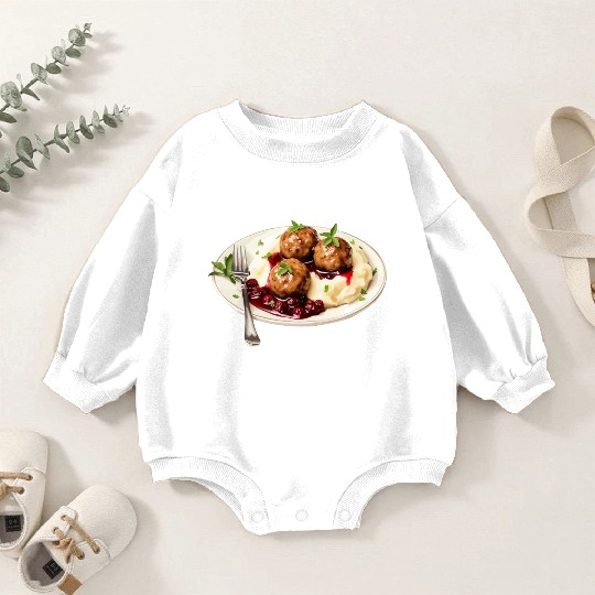 Swedish Meatballs Served With Mashed Potatoes and Baby Romper Sweatshirts