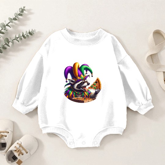 Mardi Gras raccoon with fool's hat Baby Romper Sweatshirts