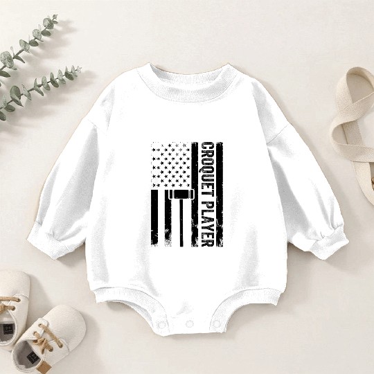 Croquet US Flag Croquet Player Baby Romper Sweatshirts