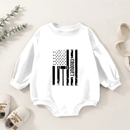 Croquet Player Croquet US Flag Baby Romper Sweatshirts