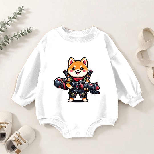 Cute Shiba Inu Dog Play Rocket RPG Cartoon Baby Romper Sweatshirts