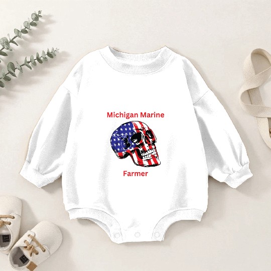 MichiganMarineFarmer with patriotic skull Baby Romper Sweatshirts