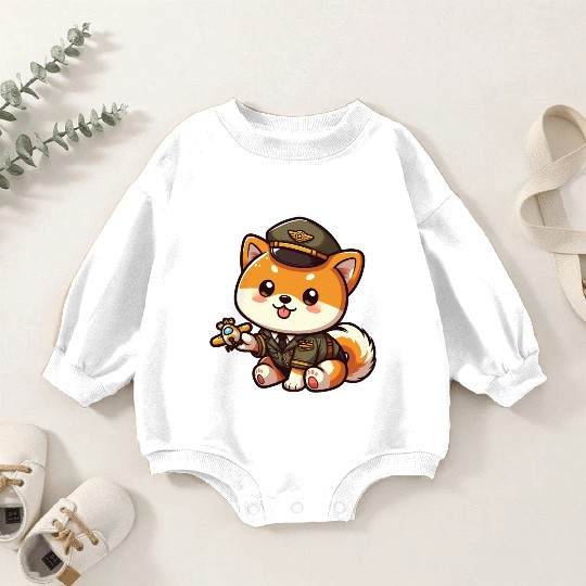 Cute Shiba Inu Pilot Playing Airplane Toys Baby Romper Sweatshirts