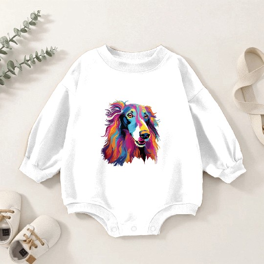 Watercolor Colorful Russian Greyhound Baby Romper Sweatshirts