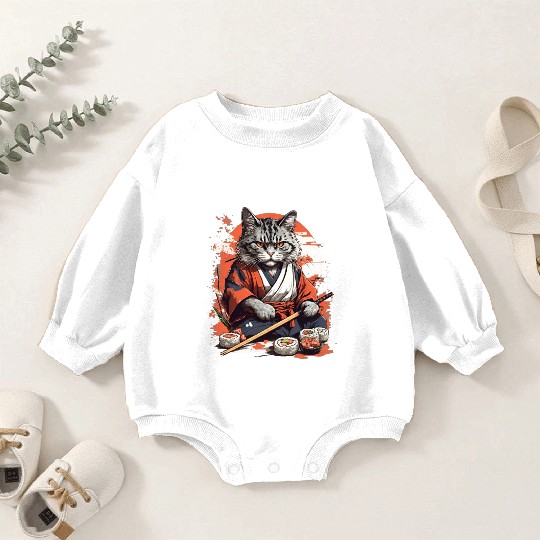 Cat Samurai Sushi Baby Romper Sweatshirts