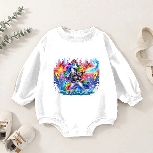 Funny unicorn as a firefighter for a little Baby Romper Sweatshirts
