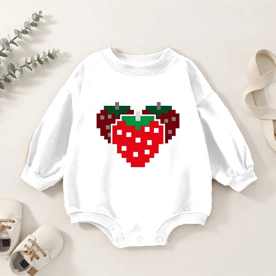 8 Bit Pixel Strawberry 80s Video Game 100 Days of Baby Romper Sweatshirts