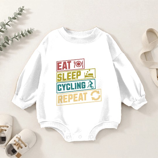 Eat sleep cycling repeat hobby Baby Romper Sweatshirts