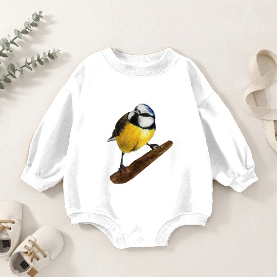 Blue tit titmouse hand painted watercolor. Baby Romper Sweatshirts