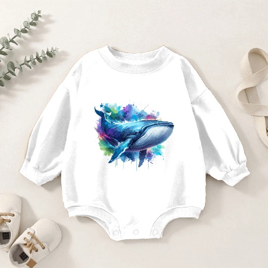 Blue Whale Colourful background Baby Romper Sweatshirts