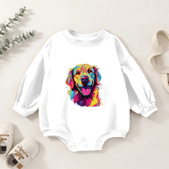 Watercolor Colorful Golden Retriever Baby Romper Sweatshirts