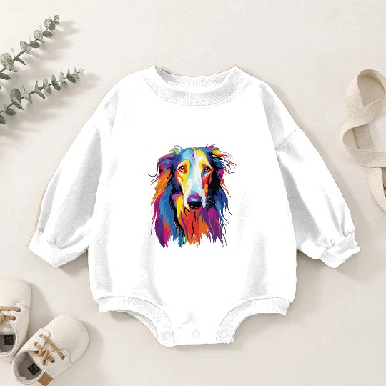 Watercolor Colorful Russian Greyhound Baby Romper Sweatshirts