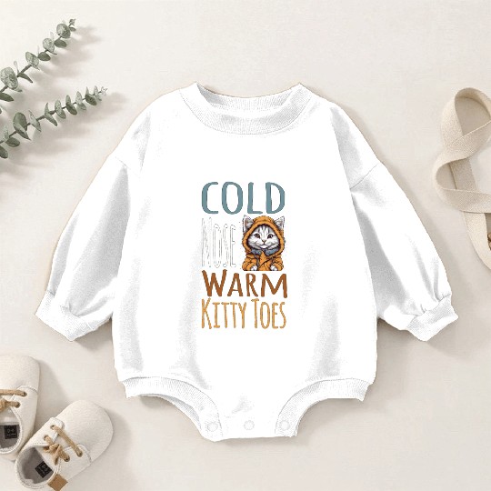 Cold Nose Warm Kitty Toes White Cat Winter Outfit Baby Romper Sweatshirts