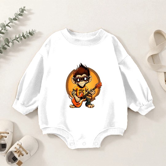 Monkey Chimpanzee Playing Acousitc Rock Guitar Baby Romper Sweatshirts