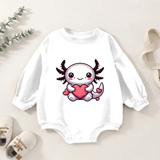 Axolotl Love Valentine Sweet-Heart Baby Romper Sweatshirts