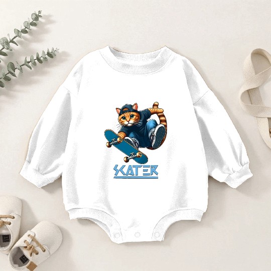 Cute Cat Playing Skateboard (Skater) Baby Romper Sweatshirts