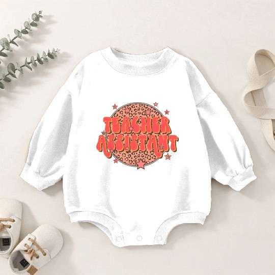 Retro Groovy Leopard Teacher Assistant Baby Romper Sweatshirts