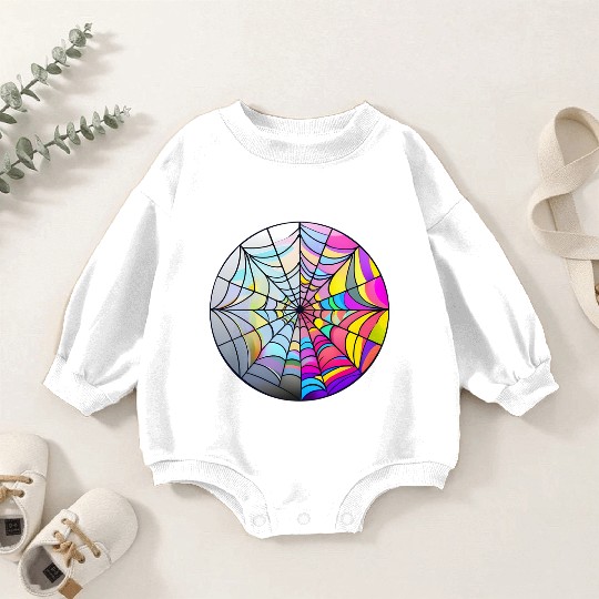 colorful spider web stained glass Baby Romper Sweatshirts
