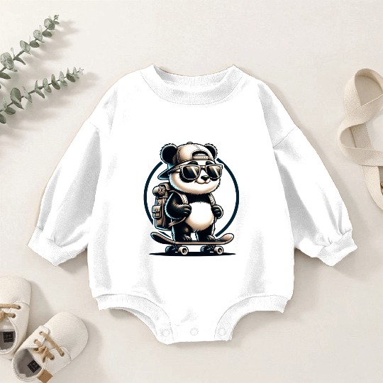 Panda on Skateboard Baby Romper Sweatshirts