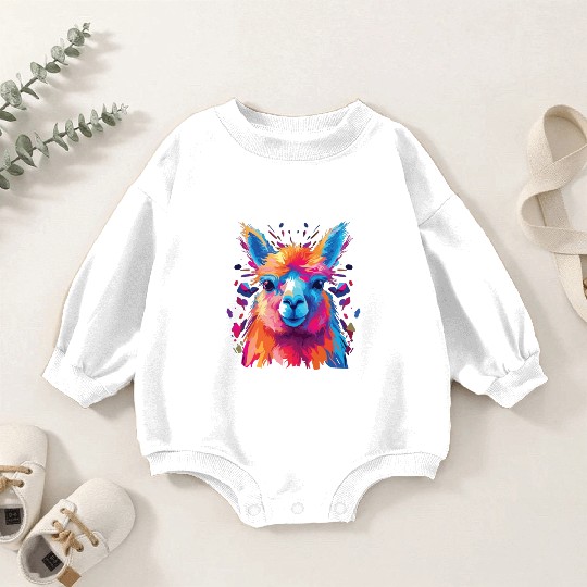 Watercolor Colorful Alpaca Colorful Animals Baby Romper Sweatshirts