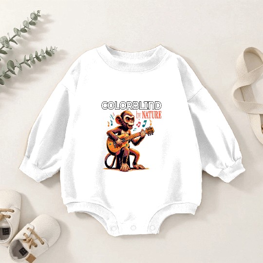 Colorblind by Nature, Melodic Monkey Strums Baby Romper Sweatshirts