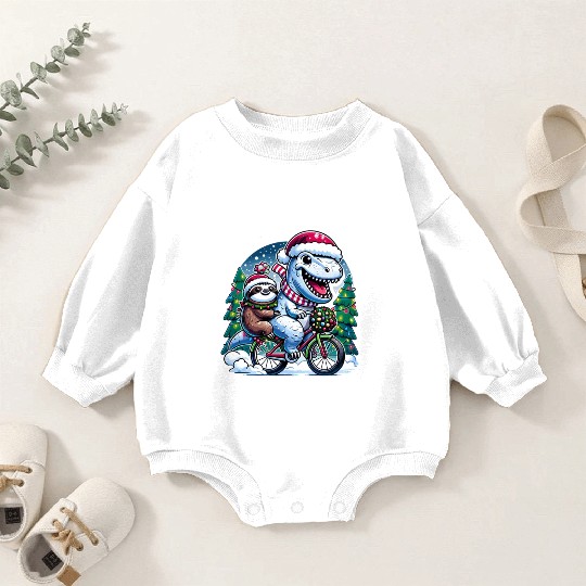 Winter Wonderland T-Rex and Sloth Cycling Duo Baby Romper Sweatshirts