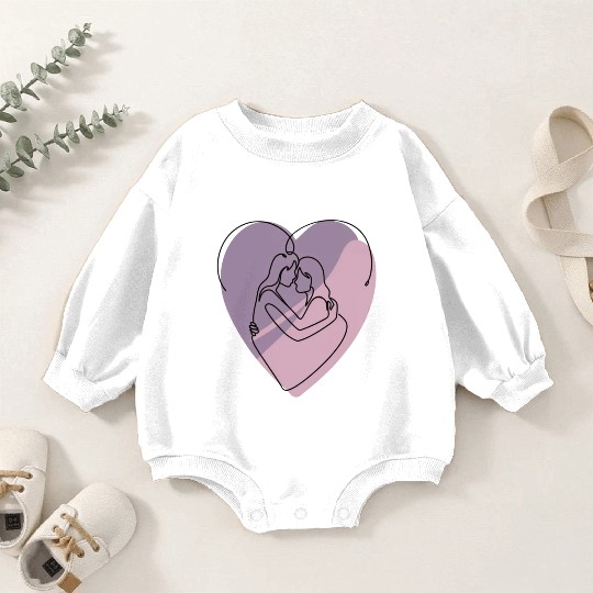 Minimalist Silhouette of Lesbians in Heart Baby Romper Sweatshirts