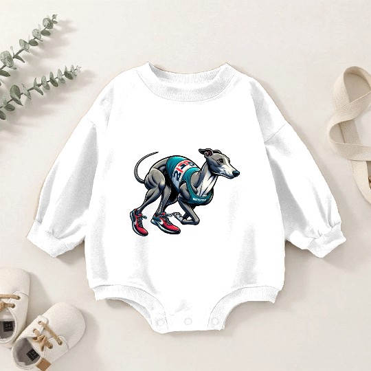 Marathon Master: Greyhound's Race Day Baby Romper Sweatshirts