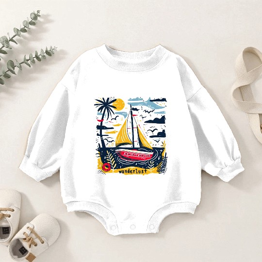 Wanderlust Sailing Boat in The Sea Colorful Print Baby Romper Sweatshirts