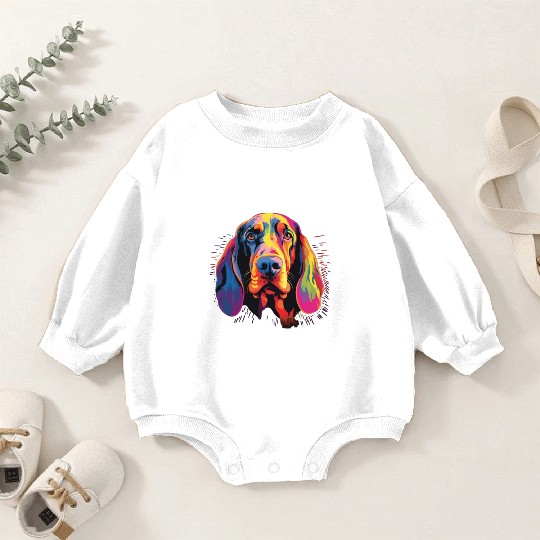 Watercolor Colorful Black And Tan Coonhound Baby Romper Sweatshirts