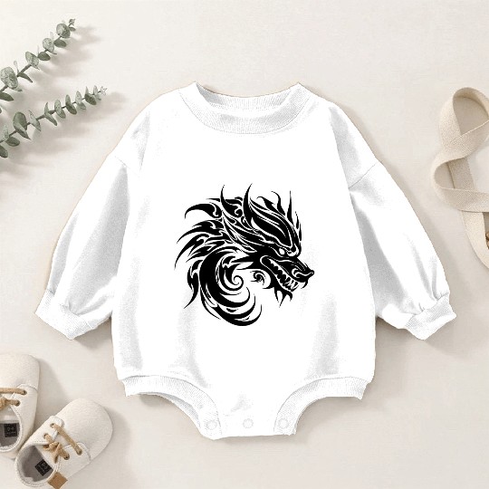 Roaring Chinese Dragon In Tattoo Style Baby Romper Sweatshirts