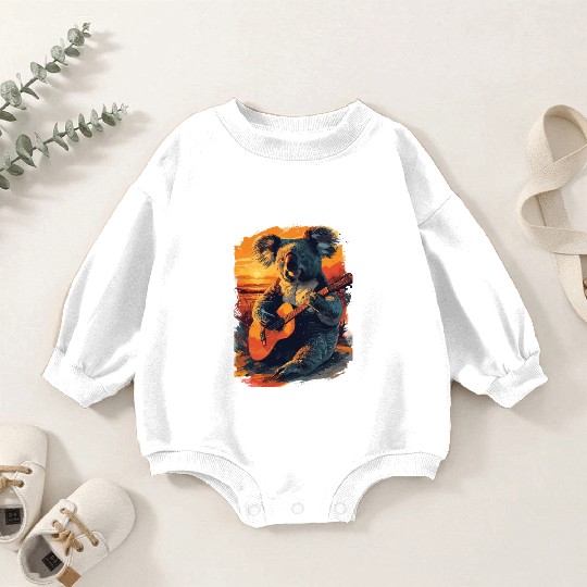 Koala Playing Guitar Music Lover for a Musicians Baby Romper Sweatshirts