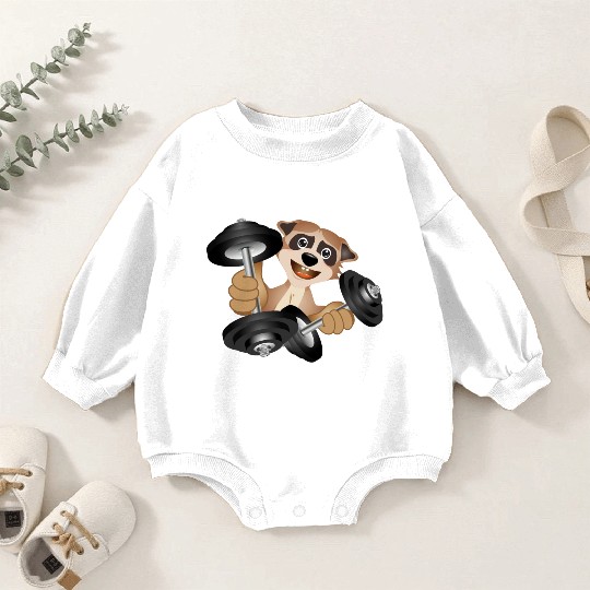 Bodybuilder meerkat with dumbbells training Baby Romper Sweatshirts