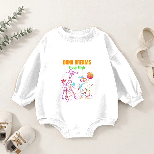 Slam Dunk Safari: Neon Hoops with Giraffe &Penguin Baby Romper Sweatshirts